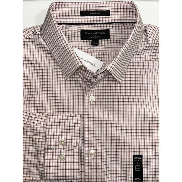 Banana Republic Other - Banana Republic Athletic Fit Dress Shirt Pink Black Plaid Men’s Large NWT